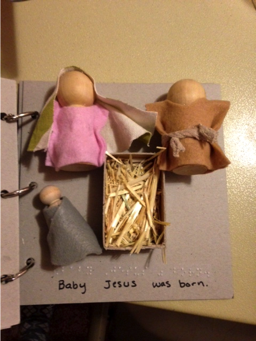 Tactile book showing manger scene