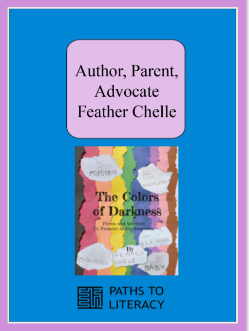 Author, Parent, Advocate Feather Chelle title with her Colors of Darkness book 