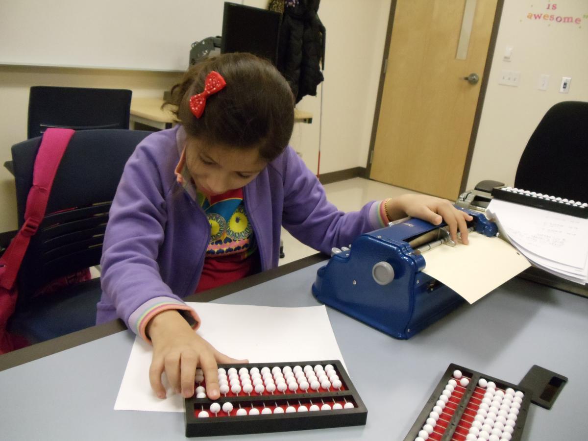 student using abacus