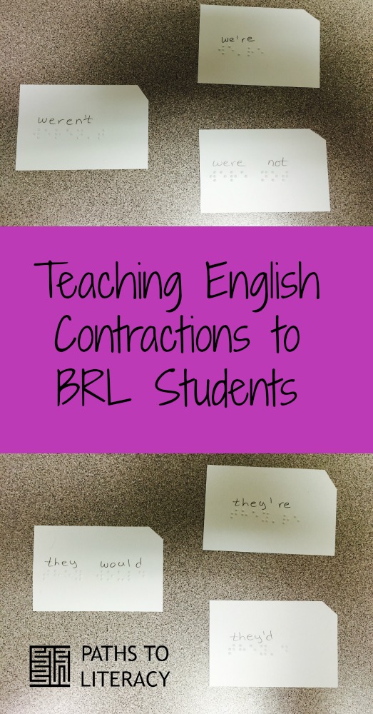 Collage of teaching English contractions to braille students
