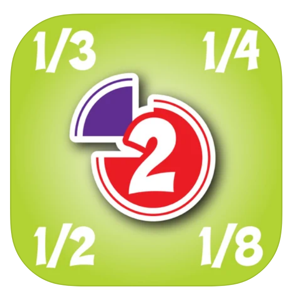 Fraction App logo with fractions 1/3, 1/4, 1/8, 1/2 on it