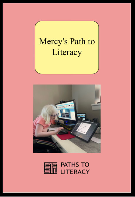 Title Paths to Literacy with Mercy pictured at computer area