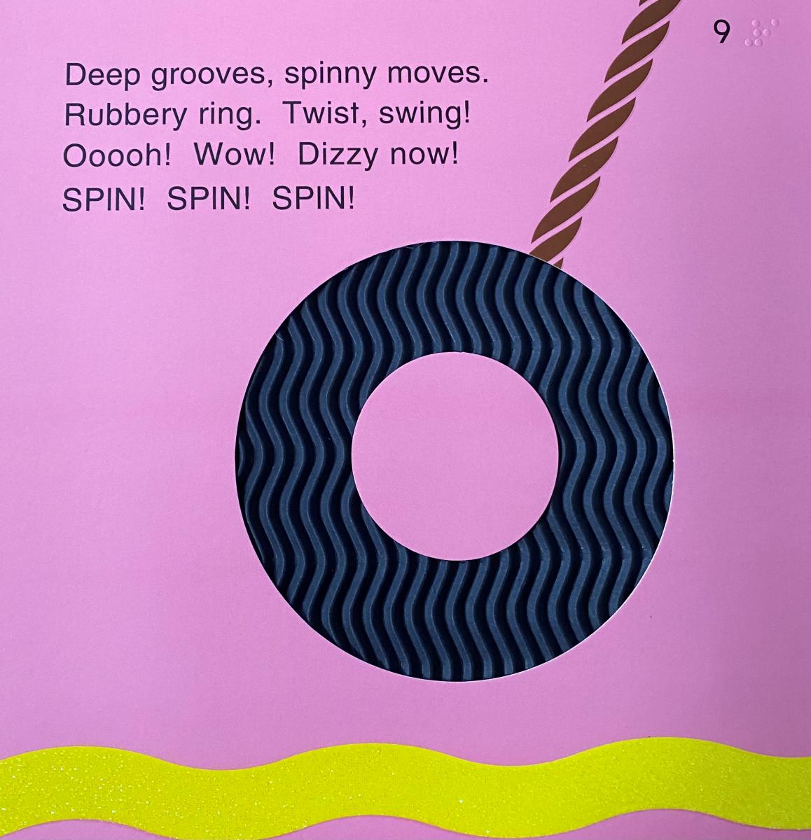 page 9 of the book with a textured tire swing
