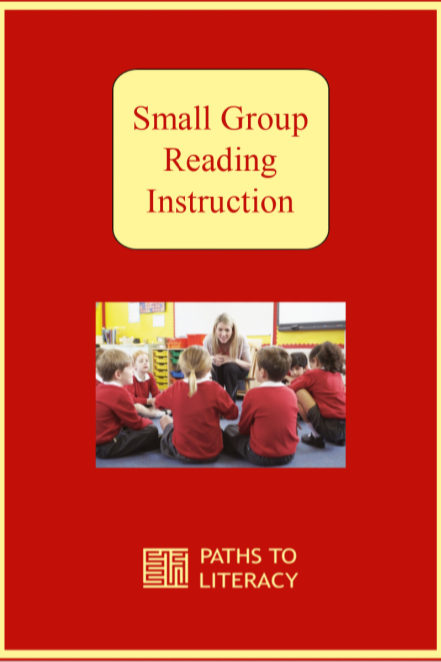 Small group reading instruction title with a pic of a group of children sitting in a circle with teacher 