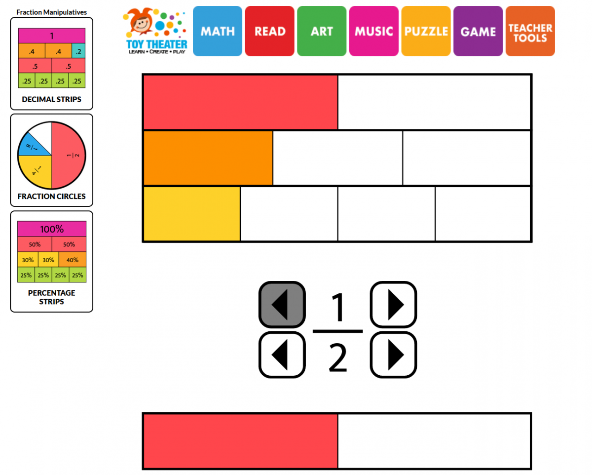 Bar graph showing 1/2, 1/3, and 1/4