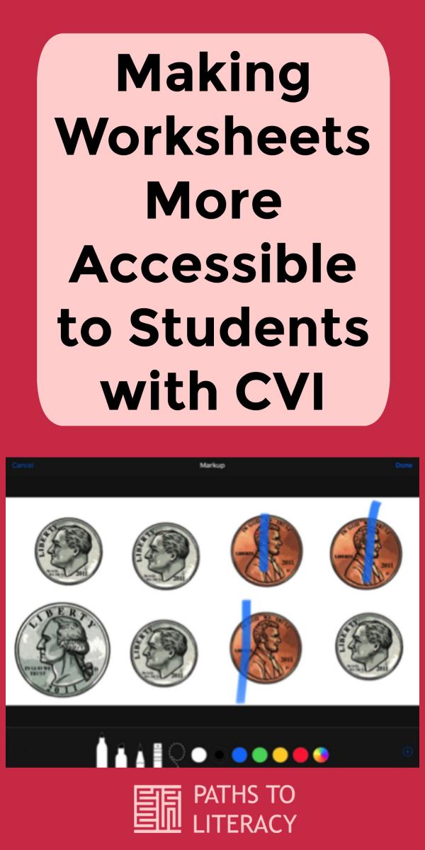 Collage of making worksheets more accessible to students with CVI