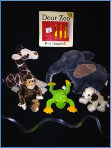 "dear zoo" book with stuffed animals