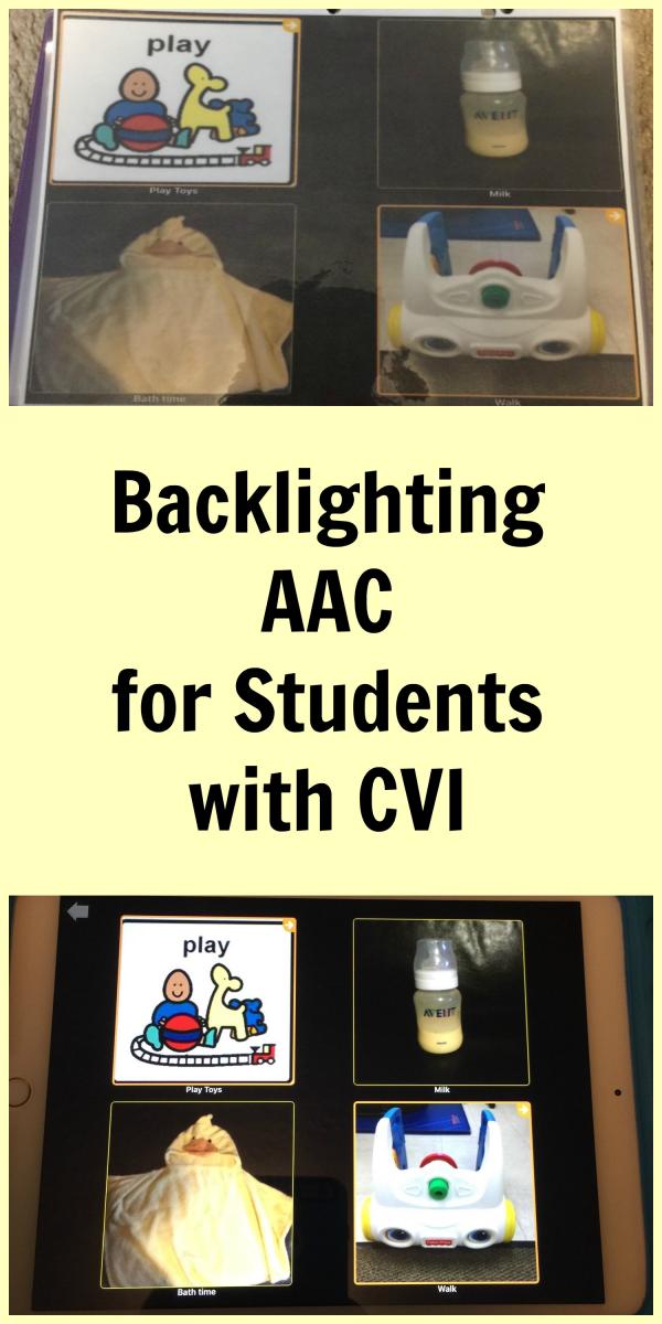 Collage of backlighting AAC for students with CVI
