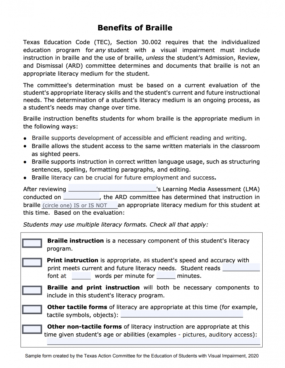 Benefits of braille document