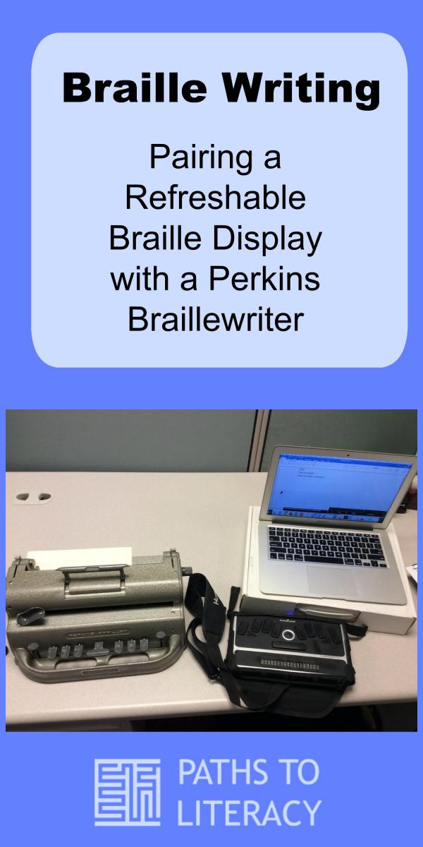 Collage of braille writing with a refreshable braille display