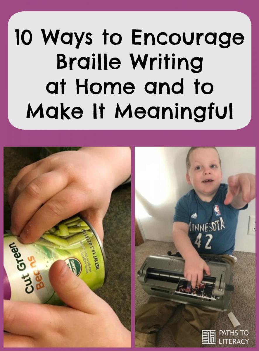 Collage of 10 ways to encourage braille writing at home