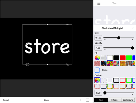 The word "Store" with menu to select font, etc.