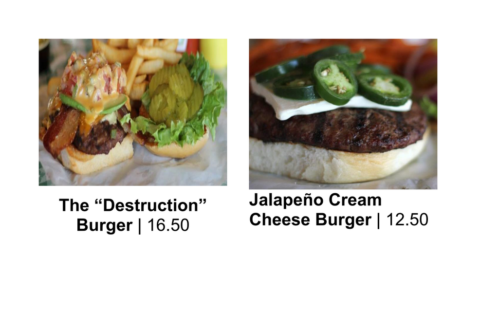 The "Destruction" Burger and Jalapeno Cream Cheese burger