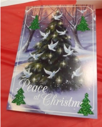 Holiday card with "Peace at Christmas" text