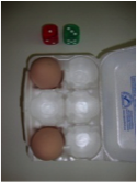 Ceramic eggs, carton dice