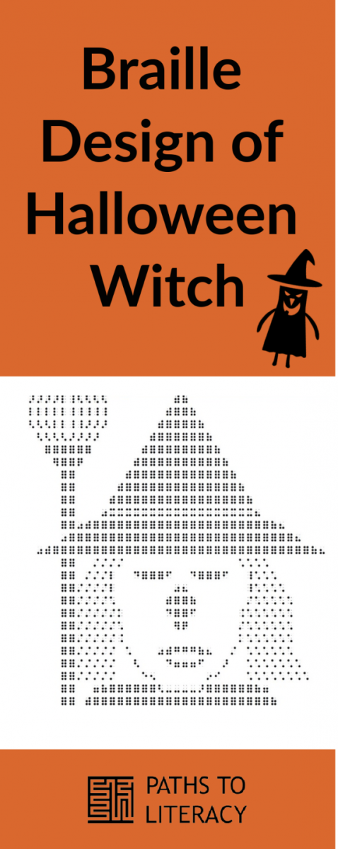 collage of braille design of Halloween witch