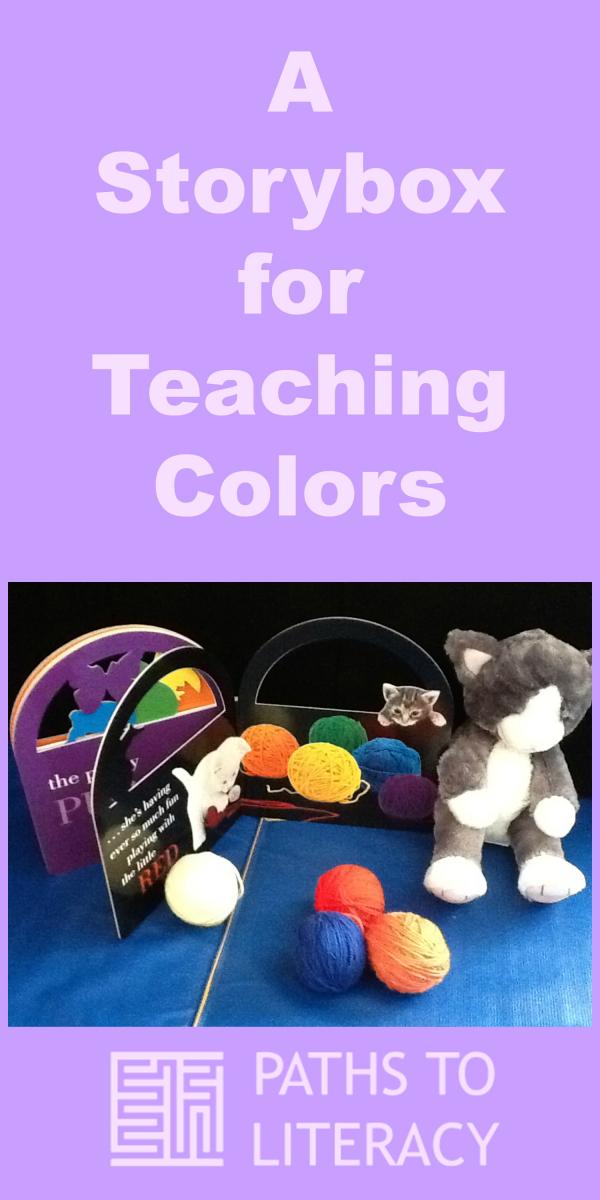 Collage of a storybox for teaching colors