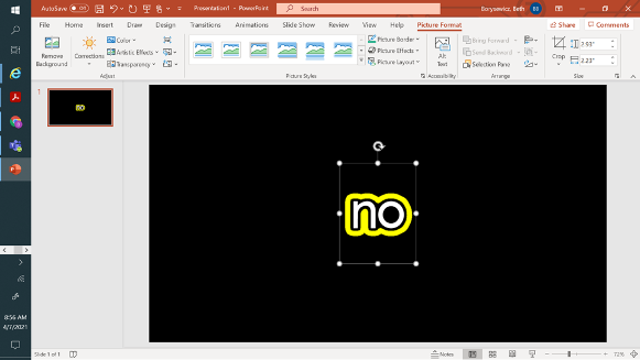 Screenshot of the word "no" with yellow bubble outline