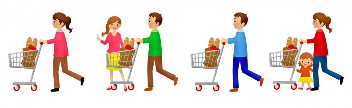 People pushing shopping carts