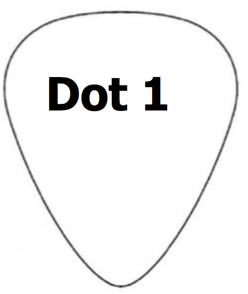 Guitar pick with words "dot 1"