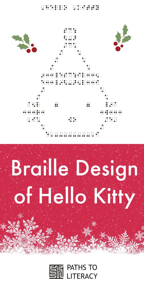 Collage of braille design of Hello Kitty wearing winter hat