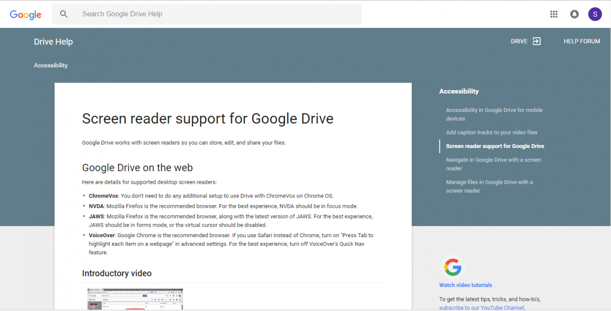 screenshot of Google Drive help website