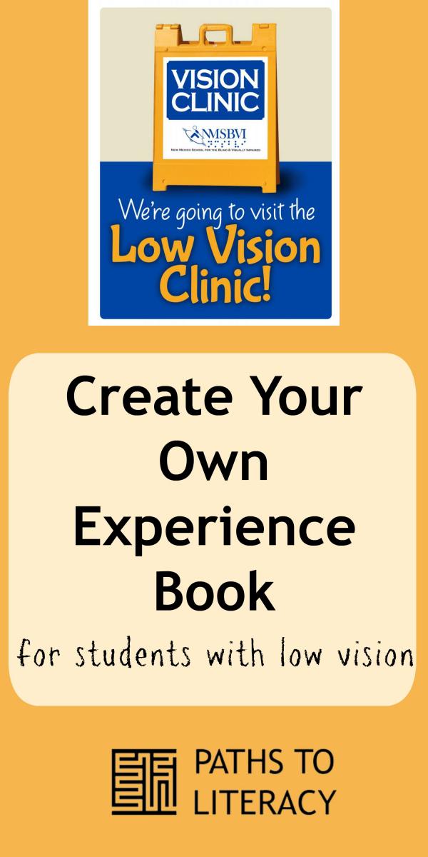 Collage of experience book about visit to low vision clinic