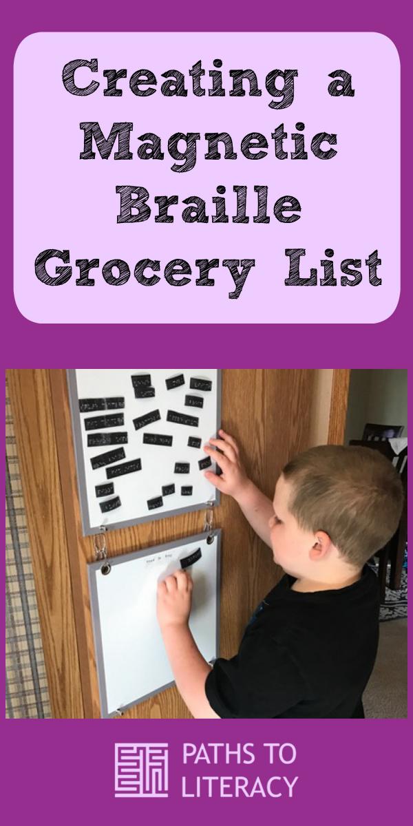 Collage of creating magnetic braille grocery list
