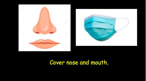 Images of nose & mouth and mask with text "Cover nose and mouth."