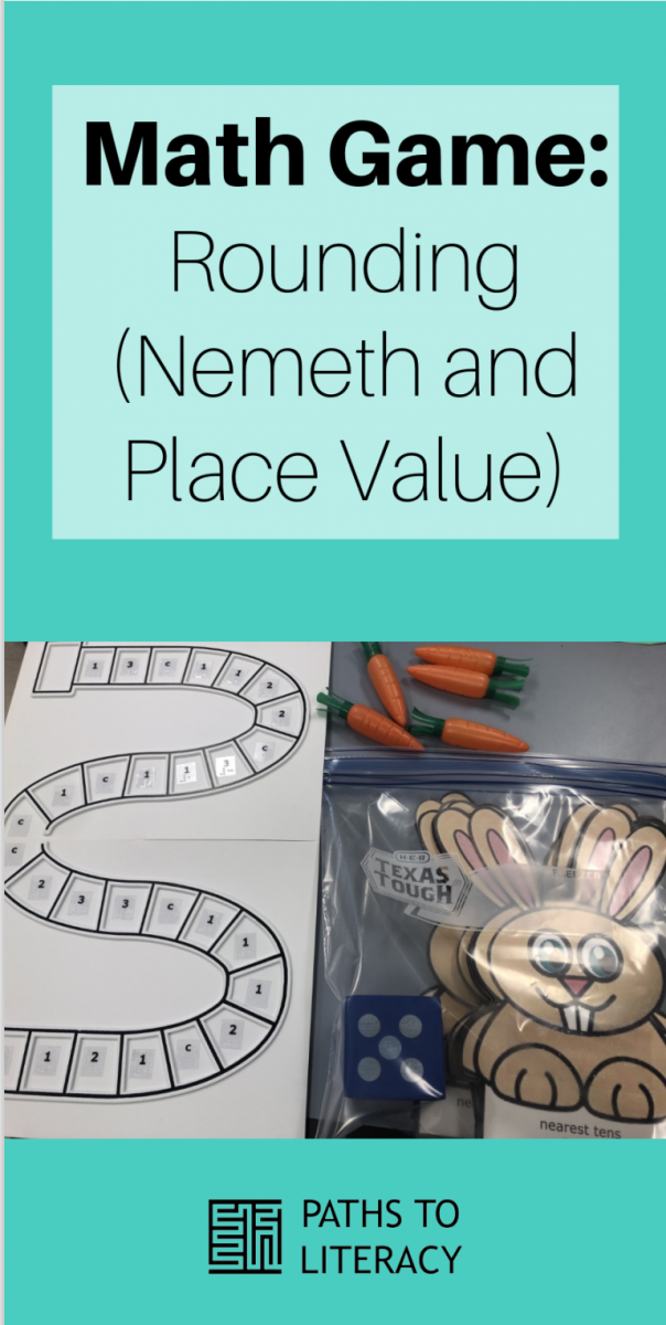 Collage of math game: Rounding (Nemeth and Place Value)