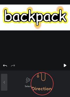 Screen shot with the "Direction" icon circled in red at bottom of screen