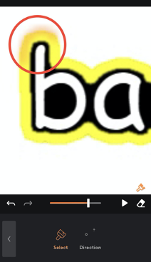 Screen shot of the word "backpack" with visible marks around the top of the letter b that indicate the area has been selected
