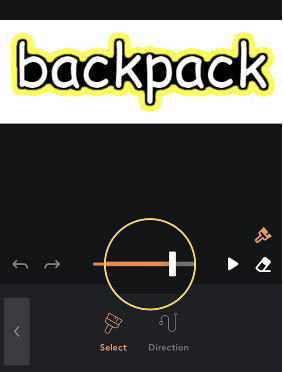 Screen shot of the word "backpack" with the slider tool marked with a magnified area.