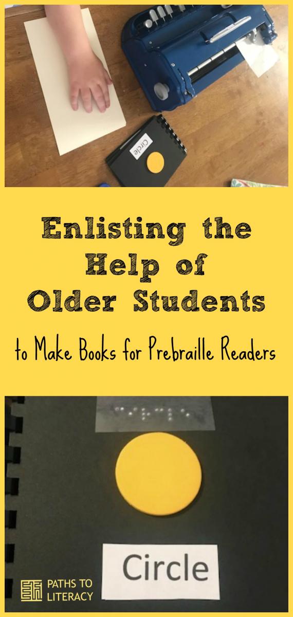 Collage of older students helping pre-braille readers