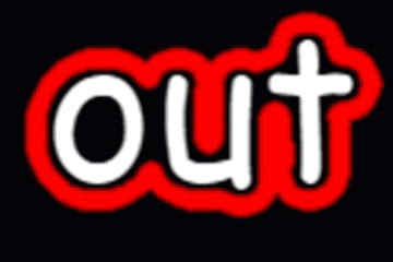 The word "out" in white text on black background; the word is outlined in red. The outlines around the letter o and the letter t are wiggling.