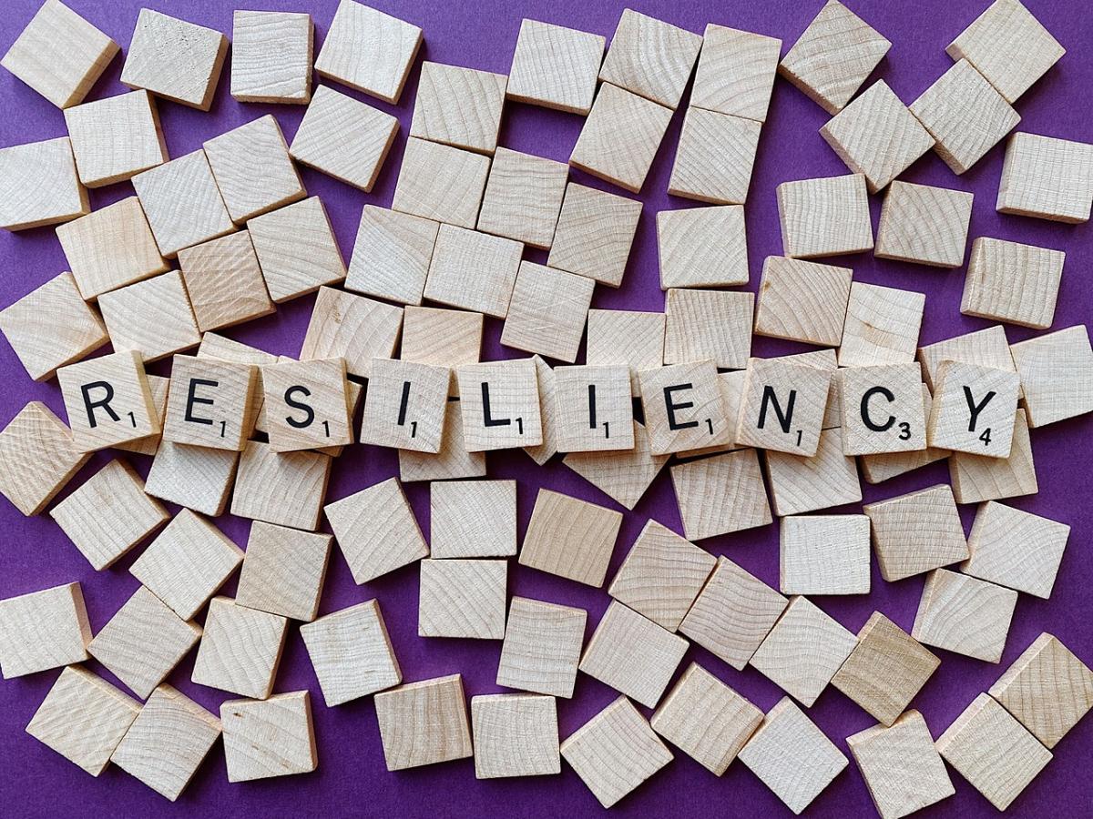 Scrabble tiles spelling out "RESILIENCY"
