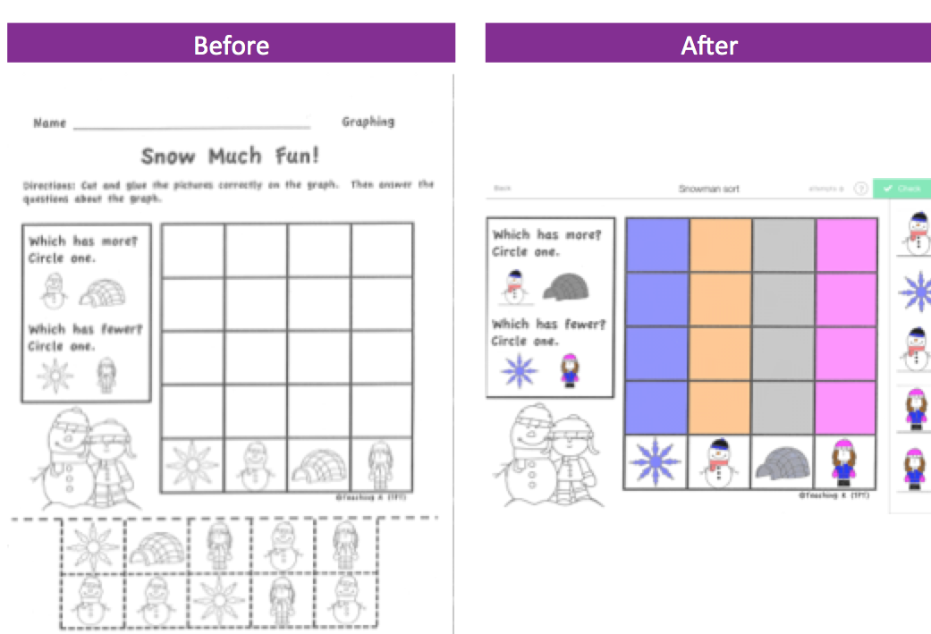 Examples of worksheets before and after the Stick Around app was used