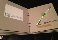 Pages of accessible book showing a toothbrush