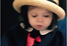 Young girl dressed as Madeline book character