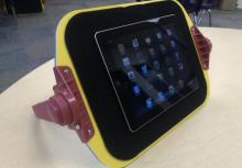 iPad mounted on a slant board