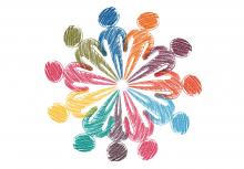 Crayon drawing of stick figures in a circle