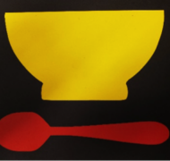 Yellow bowl over red spoon