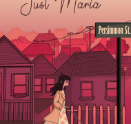 Just Maria book cover with Maria walking down a street using her cane