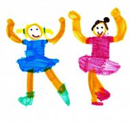 Child's colorful drawing of two girls dancing