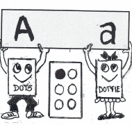 Dots and Dottie hold up the letter "a"