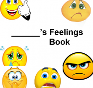 Cover of feelings booklet with different facial expressions