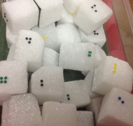 sugar cubes to represent smaller braille cells 