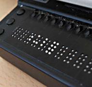 Close up view of a refreshable braille display