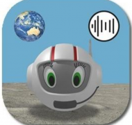 Space alien head with a helmet on a planet