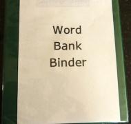 Binder with text on the front "Word Bank Binder"